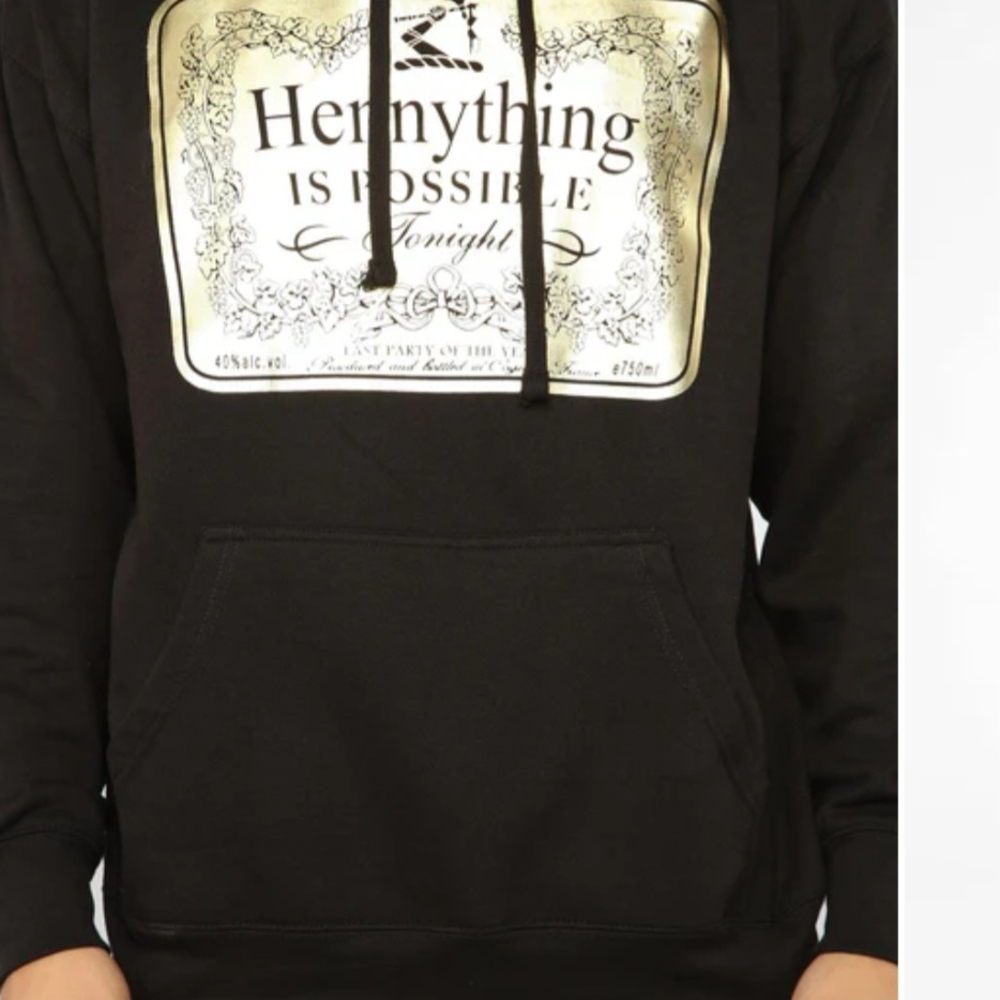 NWOT Fashion Nova Men's Black "Hennything Is Possible" Graphic Hoodie Size LG